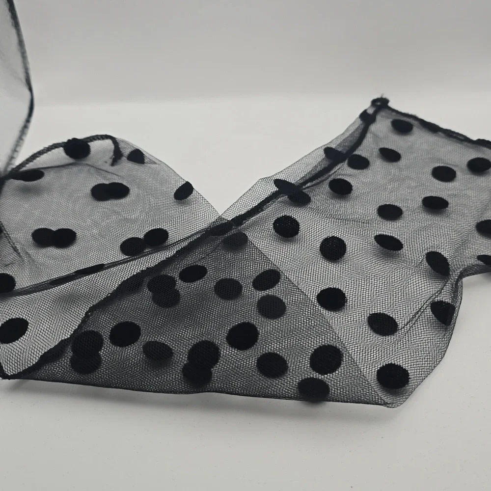 Elegant Black Sheer Polka-dot Mesh Mid-Calf/Ankle Socks with Back Seam